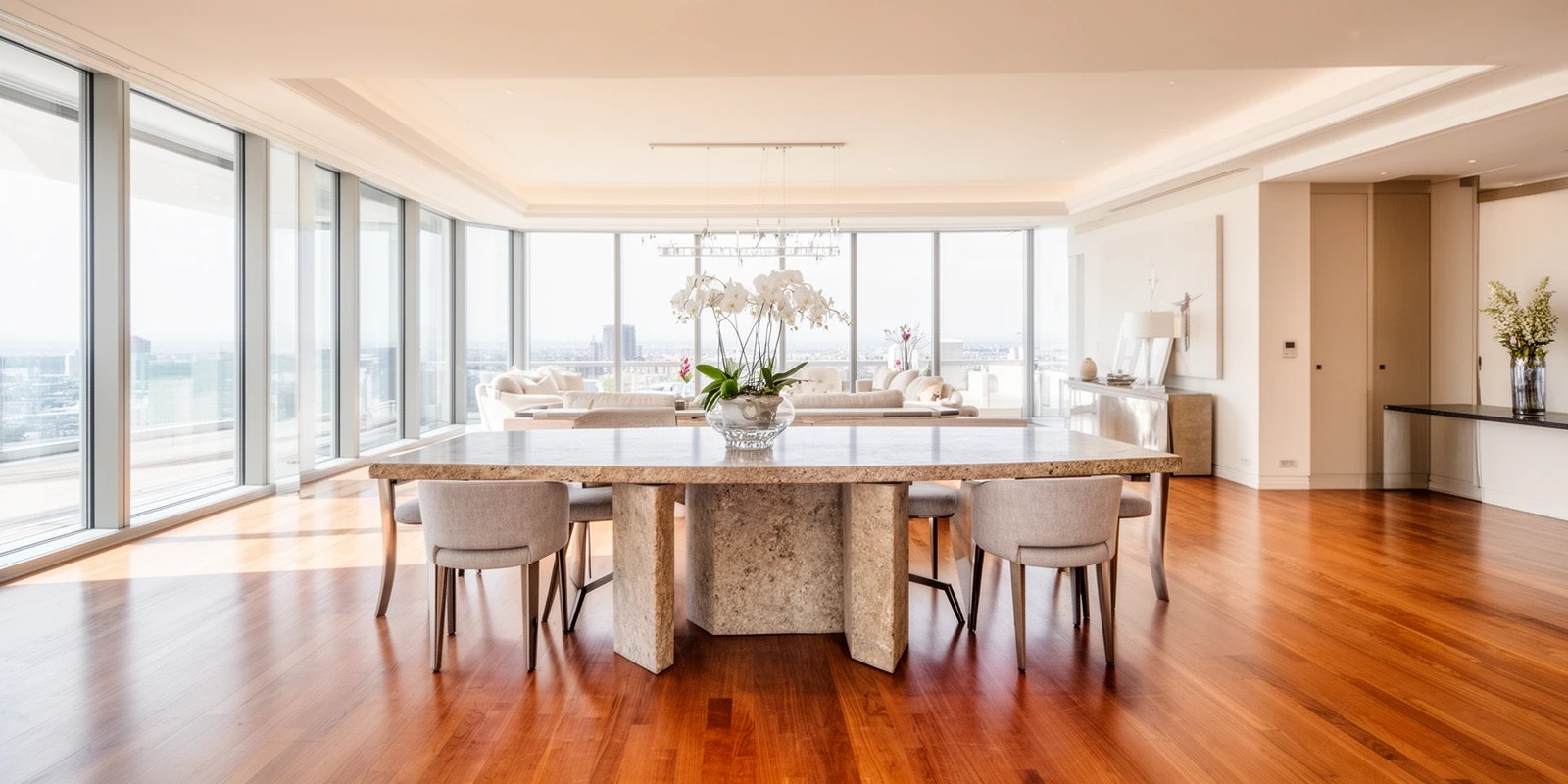 Sumo dining table as the centrepiece of a bright modern dining room